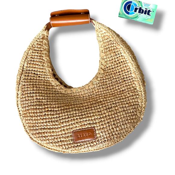STAUD Handbags - STAUD Moon Raffia Bag Natural Raffia Handbag Purse Standard Size Summer Resort